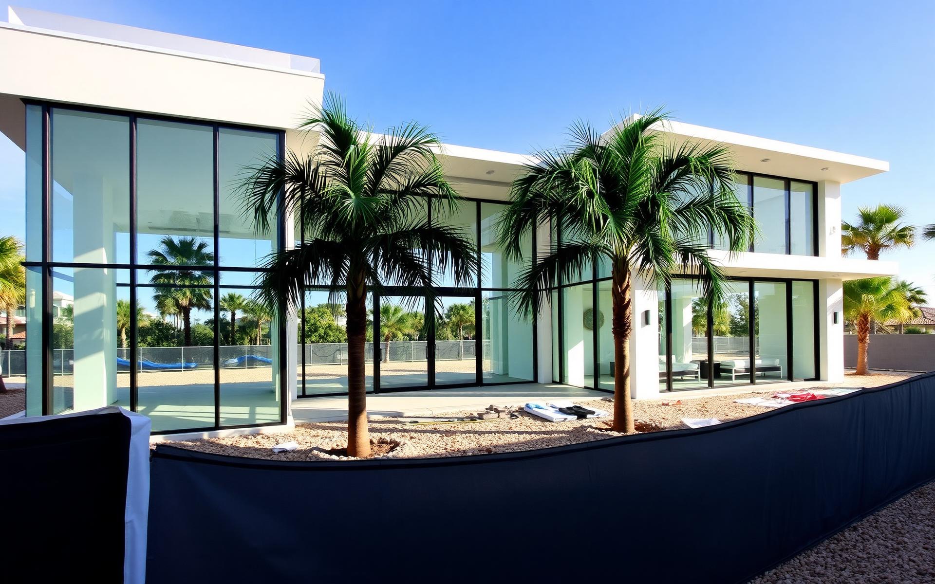 Newly built contemporary glass estate